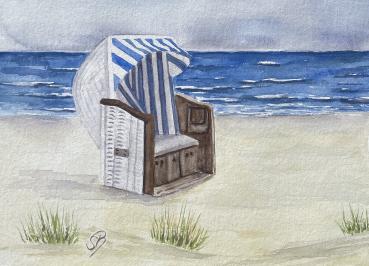 25 fine art postcards Cux14 Cuxhaven Sahlenburg Duhnen - beach chair sea - watercolor